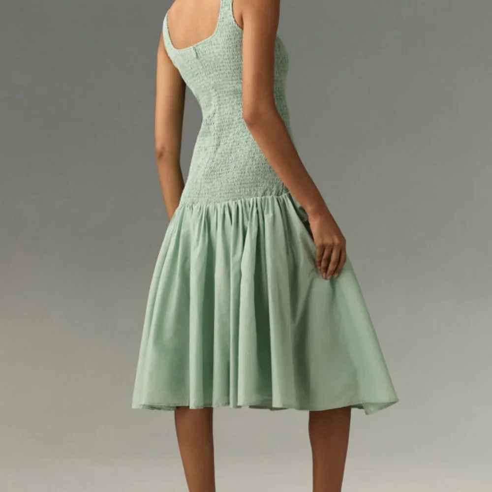 β¨ NWT Hutch Green Smocked Drop-Waist Midi Dress β¨ - Picture 1 of 11